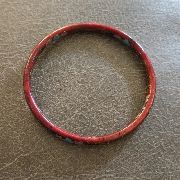 Vintage Red Floral Cloisonne Enamel Bangle - Picture 3 of 8